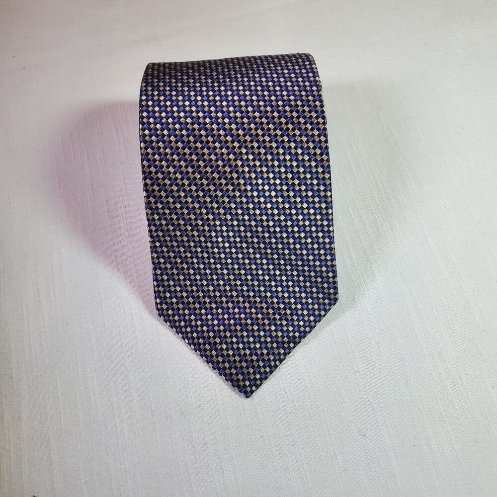 Geoffrey Beene Mens Silk Necktie Blue Geometric Pattern Suit Tie All Occasions